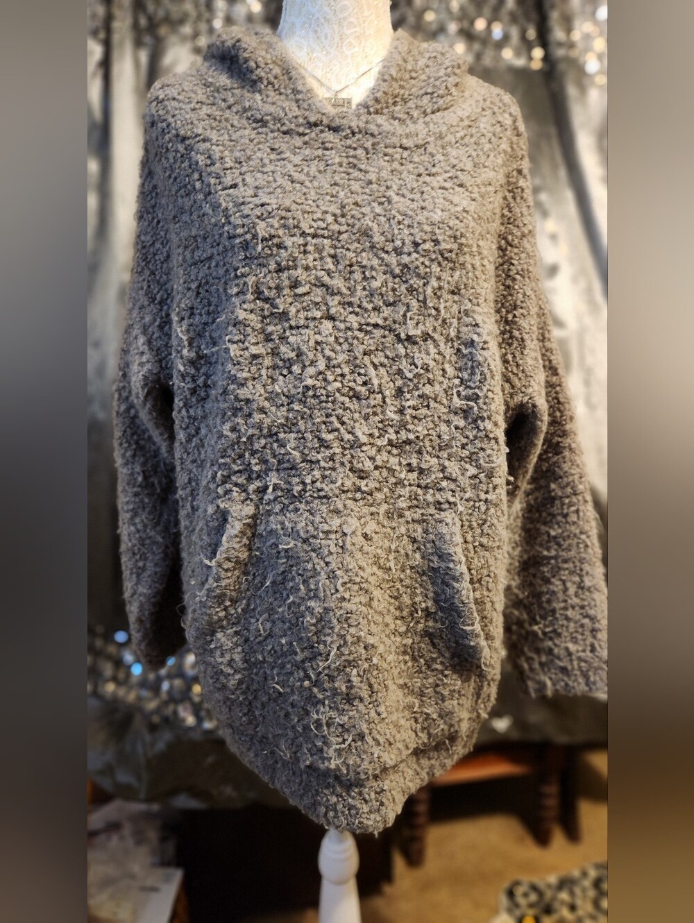 PRELOVDED Stefanel Size M Gray Bouclé Hooded Sweater